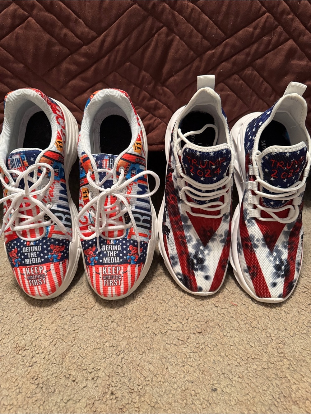 Women/Men Trump 2024 Patriotic Print Sneakers - Red, White & Blue